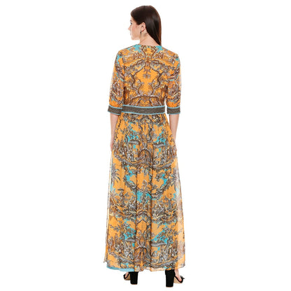 Soup by Sougat Paul Mustard Printed Kurta Pants (Set of 2)