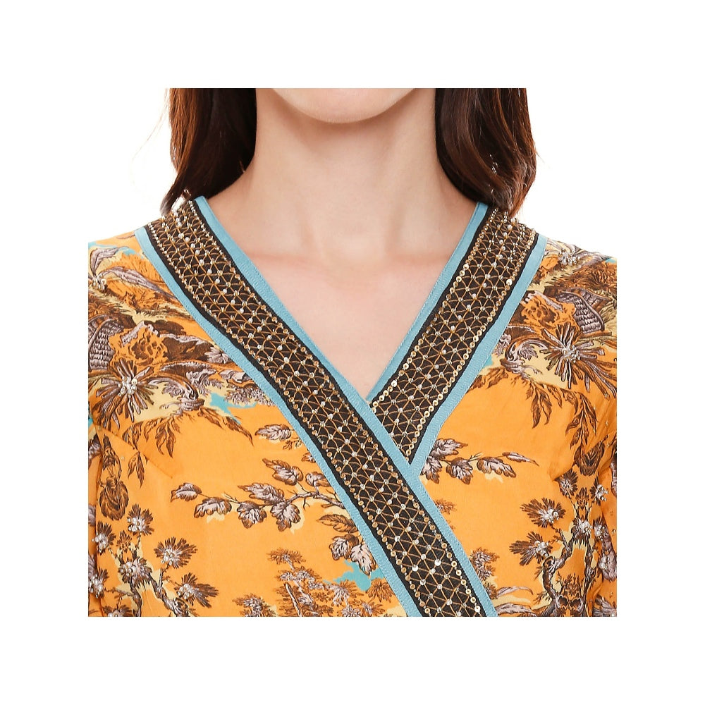 Soup by Sougat Paul Mustard Printed Kurta Pants (Set of 2)