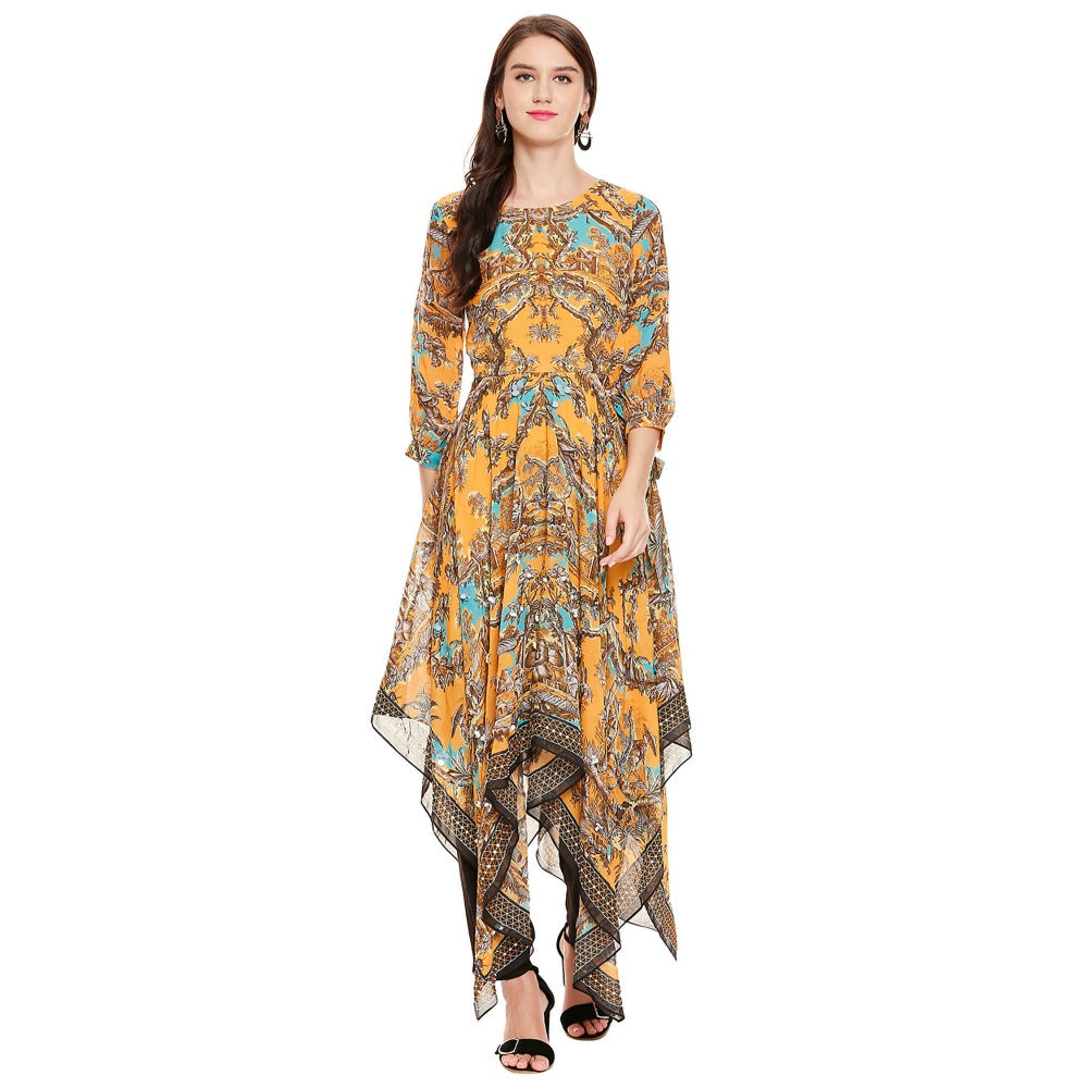 Soup by Sougat Paul Mustard Printed Top Pants (Set of 2)