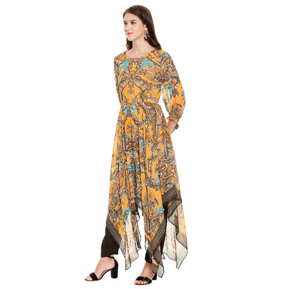 Soup by Sougat Paul Mustard Printed Top Pants (Set of 2)