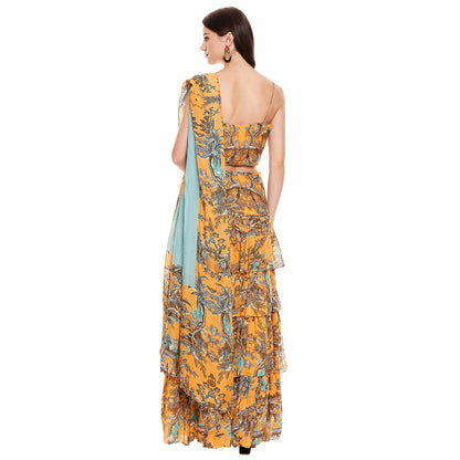 Soup by Sougat Paul Mustard Printed Top With Pants & Dupatta (Set of 3)