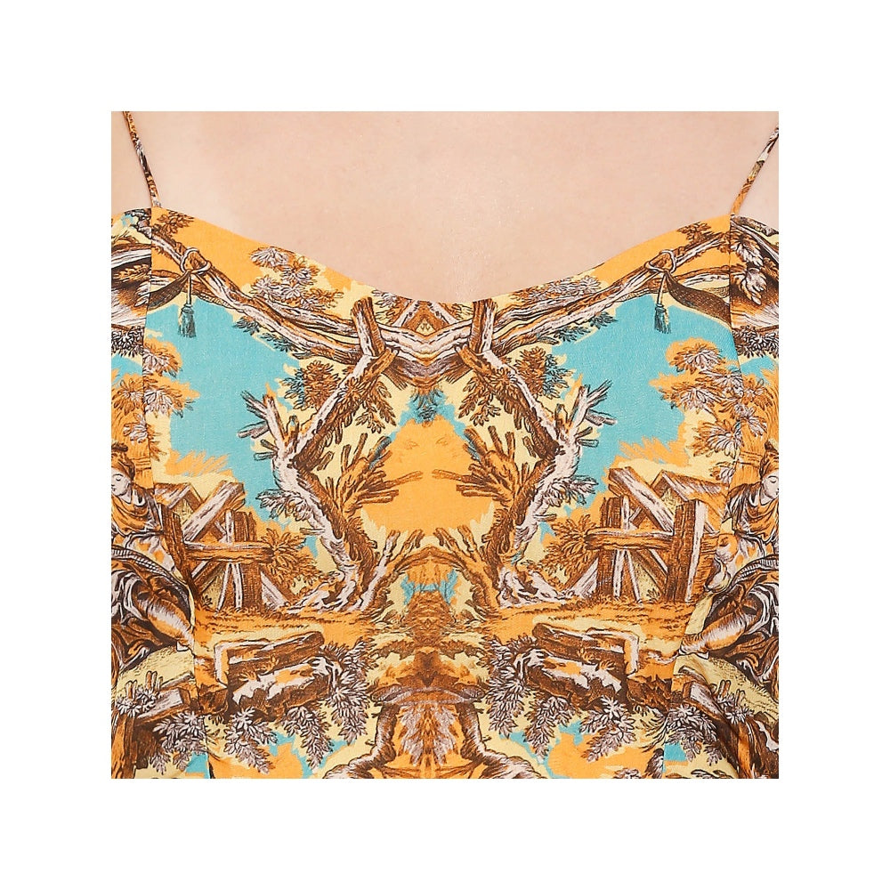 Soup by Sougat Paul Mustard Printed Top With Pants & Dupatta (Set of 3)