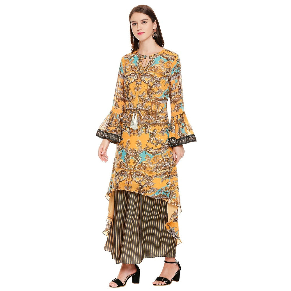 Soup by Sougat Paul Mustard Printed Top Pants (Set of 2)
