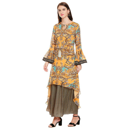 Soup by Sougat Paul Mustard Printed Top Pants (Set of 2)
