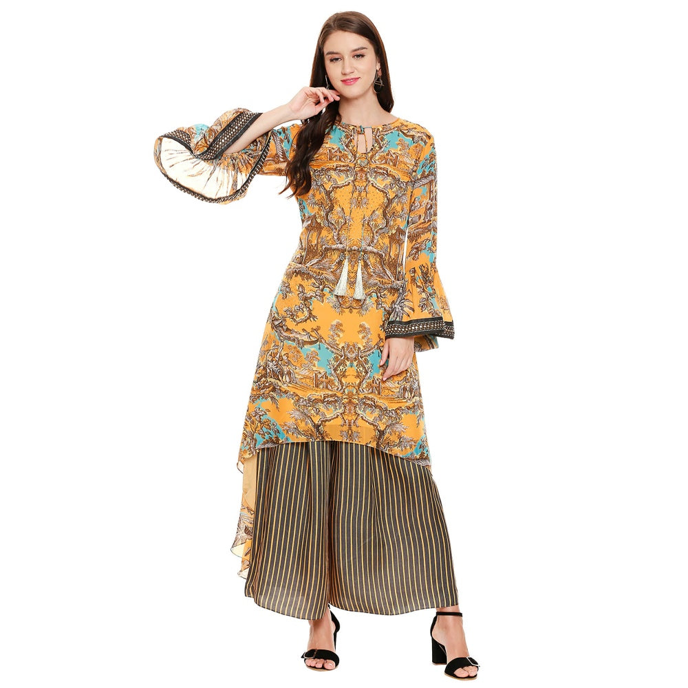 Soup by Sougat Paul Mustard Printed Top Pants (Set of 2)