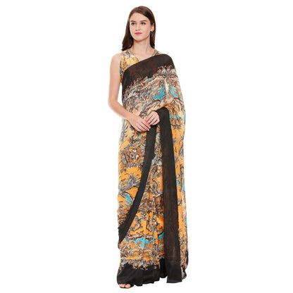 Soup by Sougat Paul Mustard Printed Saree With Stitched Blouse