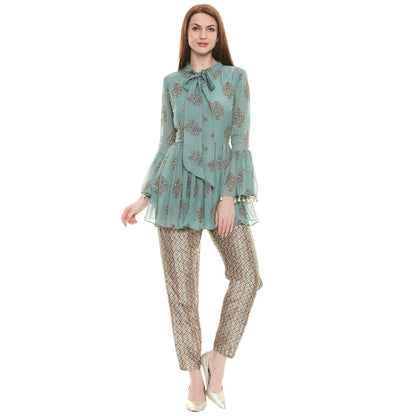 Soup by Sougat Paul Sage Green Printed Bottom With Top (Set of 2)