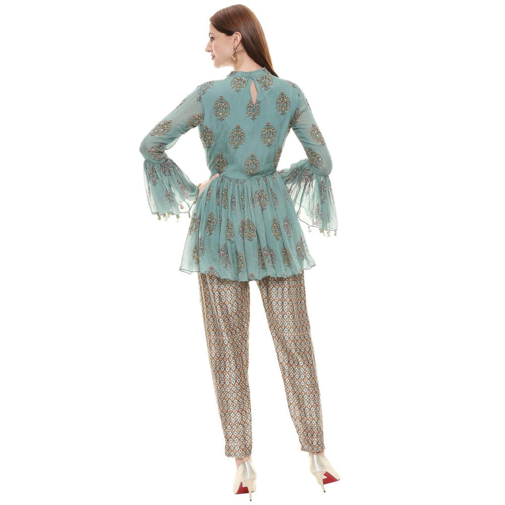 Soup by Sougat Paul Sage Green Printed Bottom With Top (Set of 2)