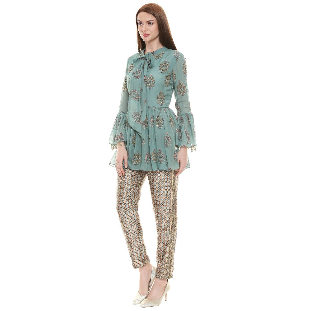 Soup by Sougat Paul Sage Green Printed Bottom With Top (Set of 2)