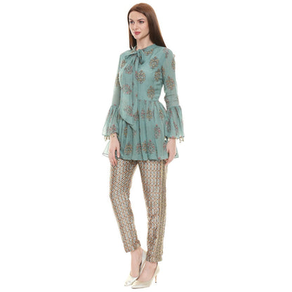 Soup by Sougat Paul Sage Green Printed Bottom With Top (Set of 2)