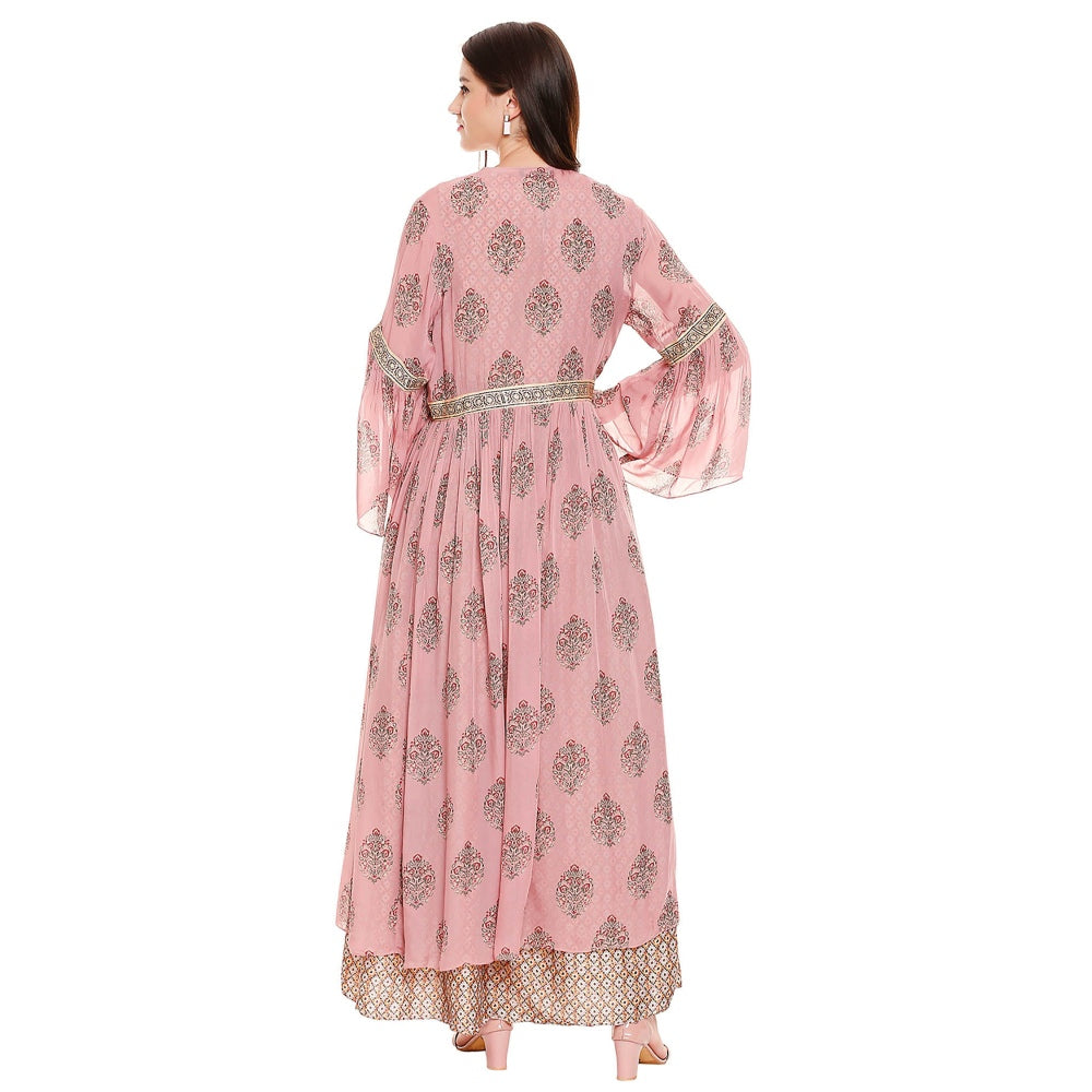 Soup by Sougat Paul Dusk Pink Printed Crop Top With Jacket & Pant (Set of 3)