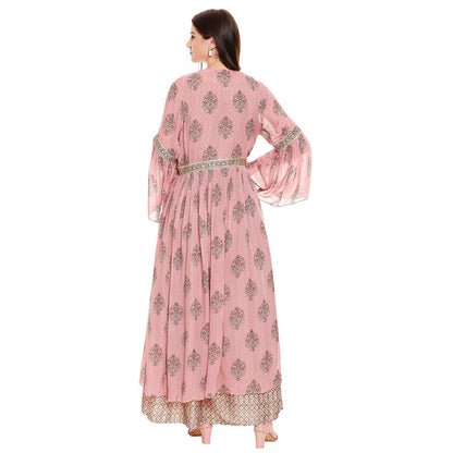 Soup by Sougat Paul Dusk Pink Printed Crop Top With Jacket & Pant (Set of 3)