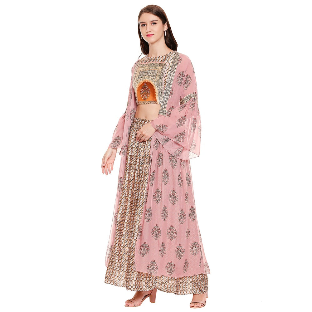 Soup by Sougat Paul Dusk Pink Printed Crop Top With Jacket & Pant (Set of 3)