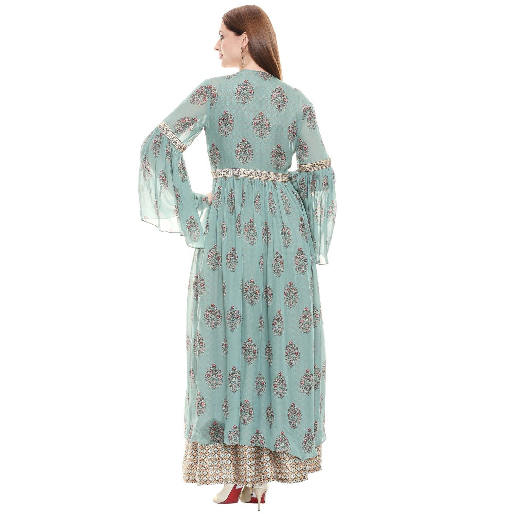 Soup by Sougat Paul Sage Green Printed Crop Top With Jacket & Pant (Set of 3)