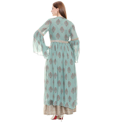 Soup by Sougat Paul Sage Green Printed Crop Top With Jacket & Pant (Set of 3)