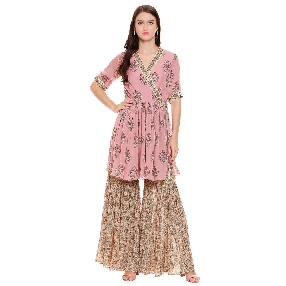 Soup by Sougat Paul Dusk Pink Printed Bottom With Top (Set of 2)