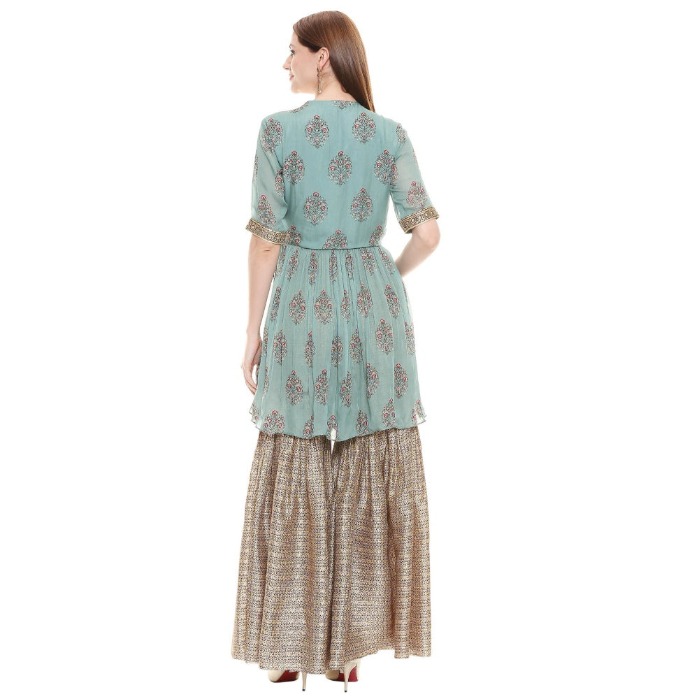 Soup by Sougat Paul Sage Green Printed Bottom With Top (Set of 2)