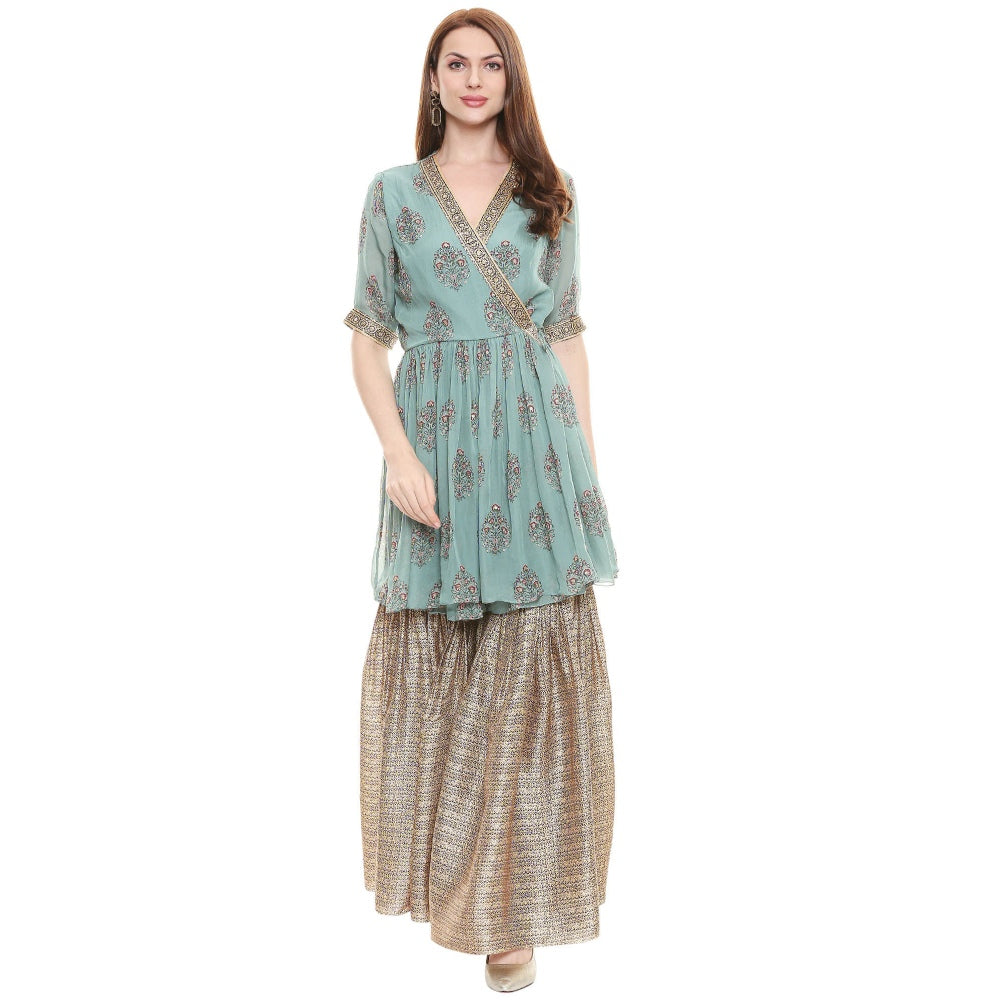 Soup by Sougat Paul Sage Green Printed Bottom With Top (Set of 2)