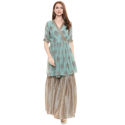 Soup by Sougat Paul Sage Green Printed Bottom With Top (Set of 2)