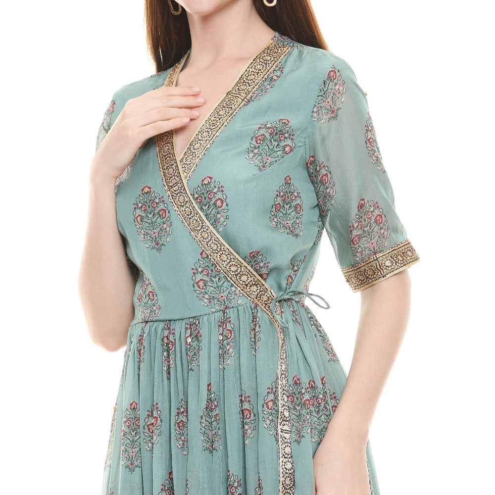 Soup by Sougat Paul Sage Green Printed Bottom With Top (Set of 2)