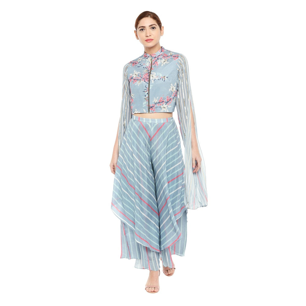 Soup by Sougat Paul Floral Jacket Paired With Double Layered Pants - Customisable (Set of 2)