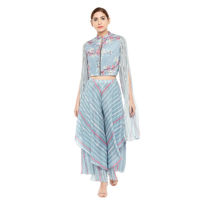 Soup by Sougat Paul Floral Jacket Paired With Double Layered Pants - Customisable (Set of 2)