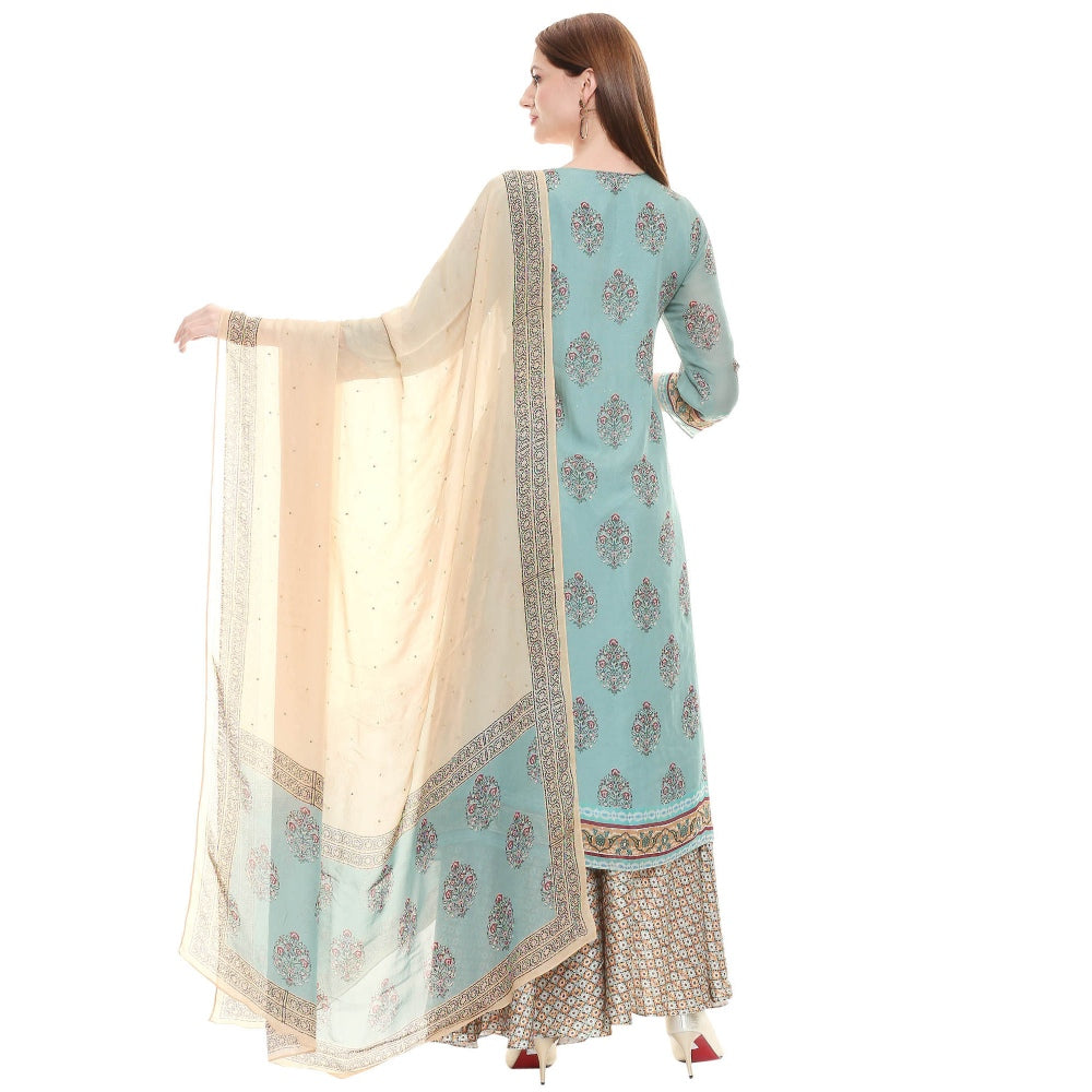 Soup by Sougat Paul Sage Green Floral Kurta Pants And Dupatta (Set of 3)