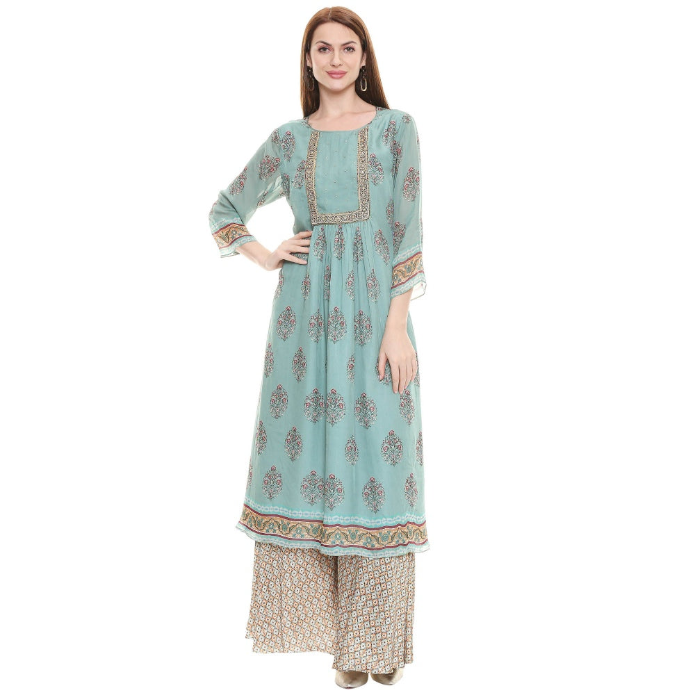 Soup by Sougat Paul Sage Green Floral Kurta Pants And Dupatta (Set of 3)