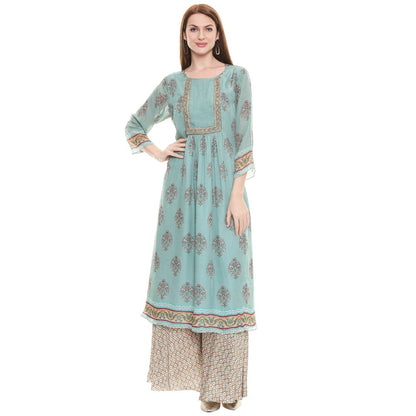 Soup by Sougat Paul Sage Green Floral Kurta Pants And Dupatta (Set of 3)