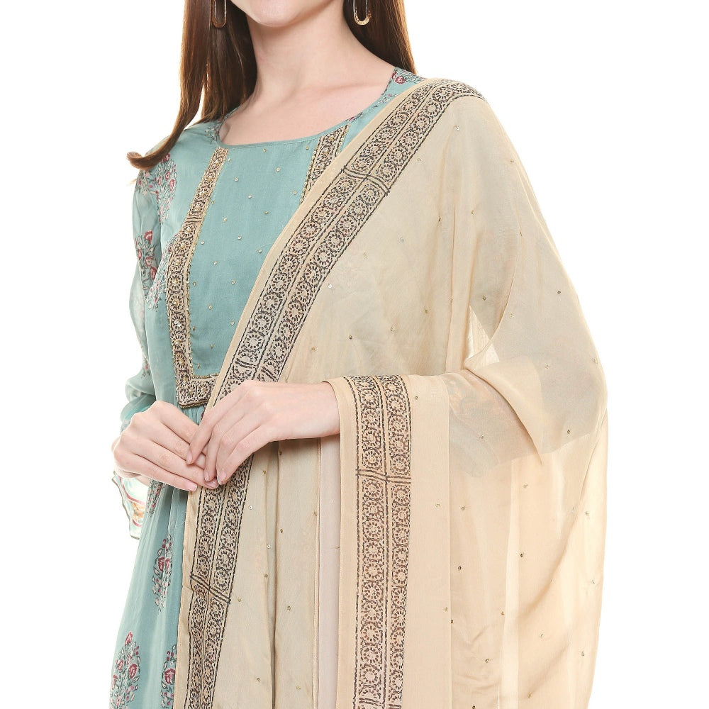 Soup by Sougat Paul Sage Green Floral Kurta Pants And Dupatta (Set of 3)