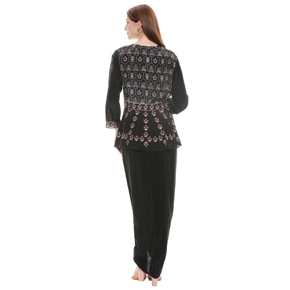 Soup by Sougat Paul Black Embroidered Dress With Jacket (Set of 2)