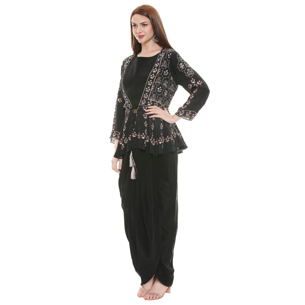 Soup by Sougat Paul Black Embroidered Dress With Jacket (Set of 2)