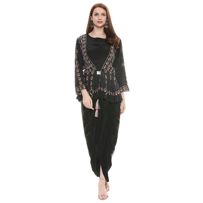 Soup by Sougat Paul Black Embroidered Dress With Jacket (Set of 2)