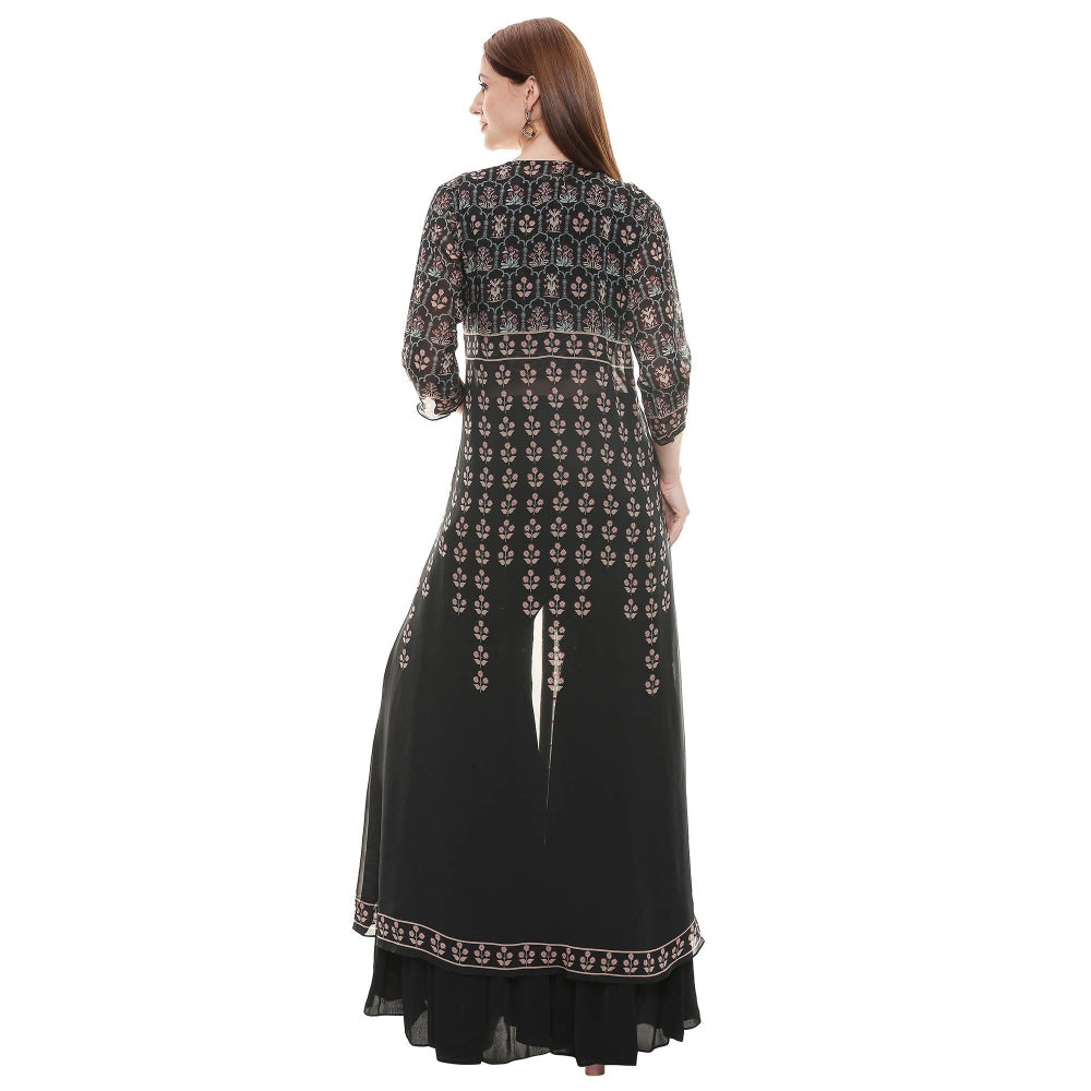 Soup by Sougat Paul Black Embellished Bottom With Crop Top & Jacket (Set of 3)