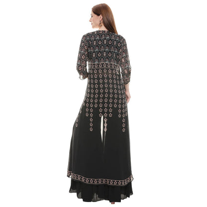 Soup by Sougat Paul Black Embellished Bottom With Crop Top & Jacket (Set of 3)