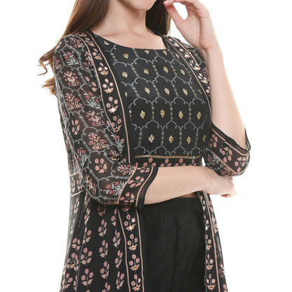 Soup by Sougat Paul Black Embellished Bottom With Crop Top & Jacket (Set of 3)