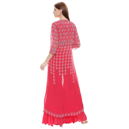 Soup by Sougat Paul Fuschia Embellished Bottom With Crop Top & Jacket (Set of 3)