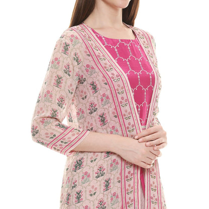 Soup by Sougat Paul Fuschia Printed Crop Top With Dhoti & Jacket (Set of 3)