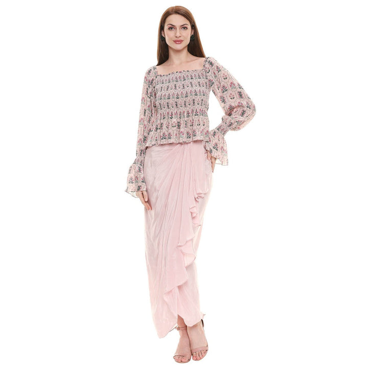 Soup by Sougat Paul Dusk Pink Printed Drape Skirt With Top (Set of 2)