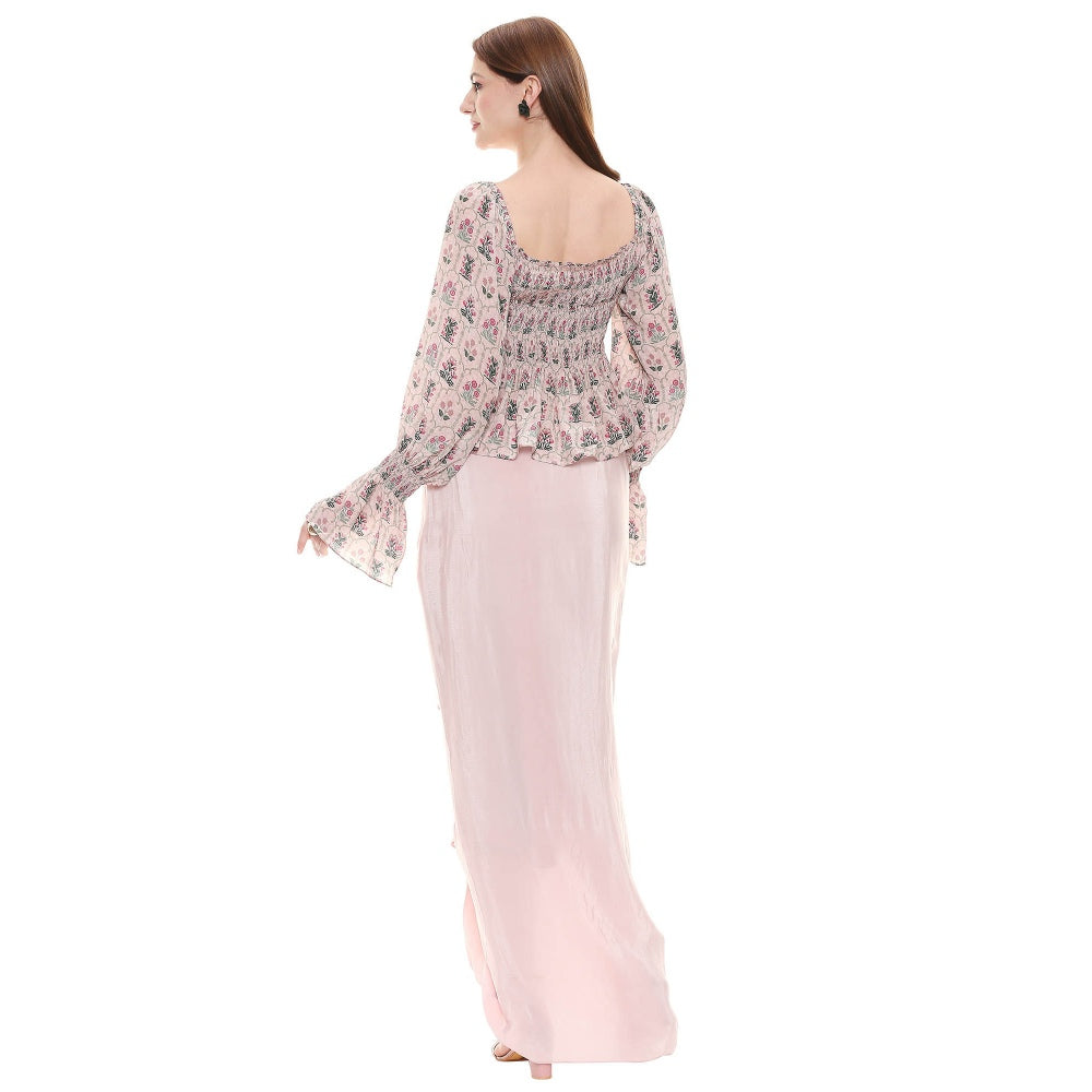 Soup by Sougat Paul Dusk Pink Printed Drape Skirt With Top (Set of 2)