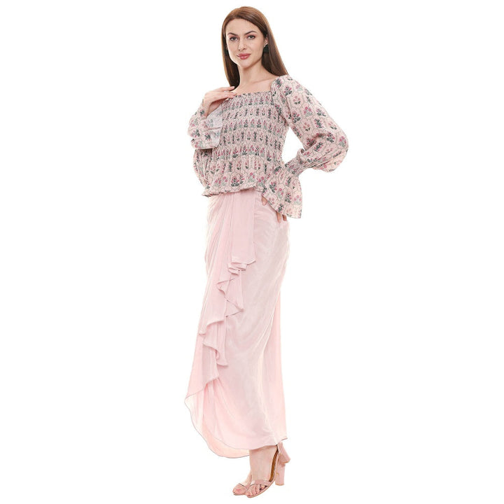 Soup by Sougat Paul Dusk Pink Printed Drape Skirt With Top (Set of 2)