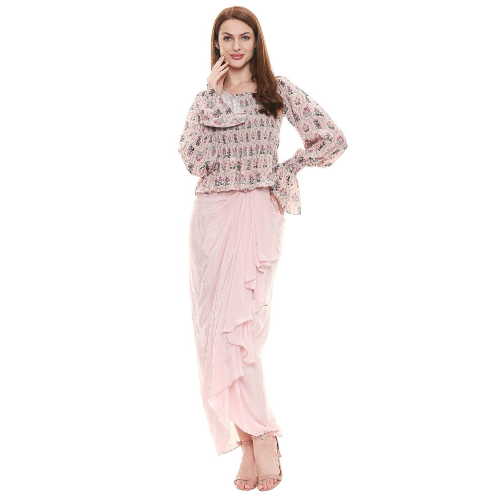Soup by Sougat Paul Dusk Pink Printed Drape Skirt With Top (Set of 2)