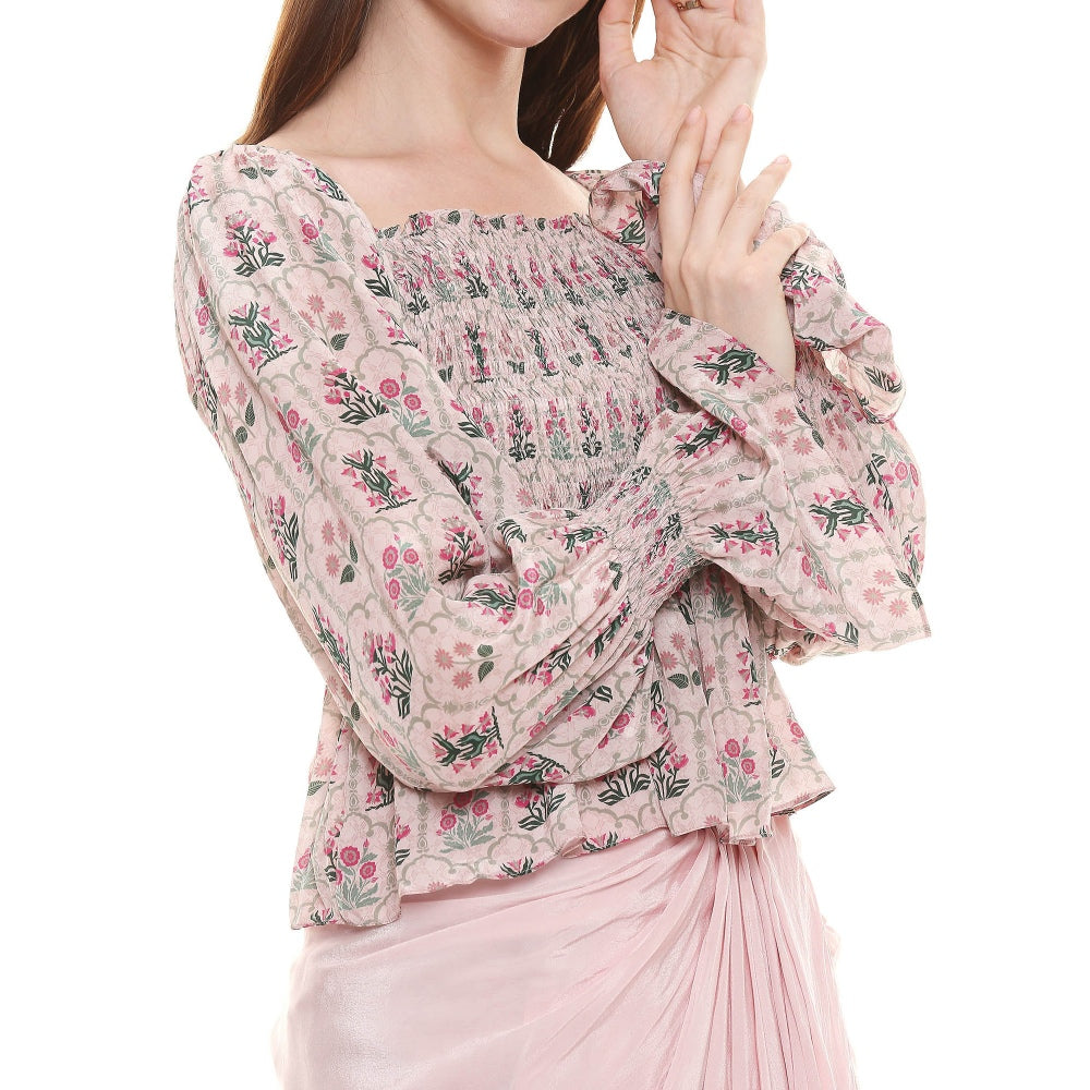 Soup by Sougat Paul Dusk Pink Printed Drape Skirt With Top (Set of 2)