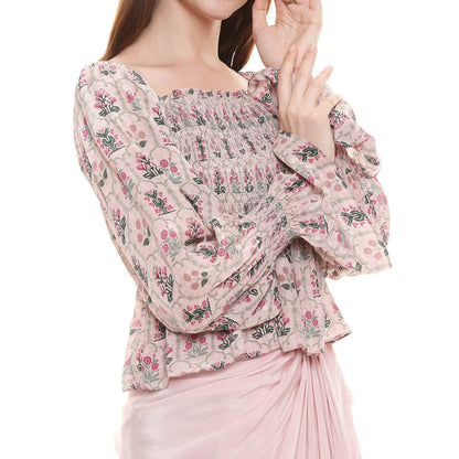 Soup by Sougat Paul Dusk Pink Printed Drape Skirt With Top (Set of 2)