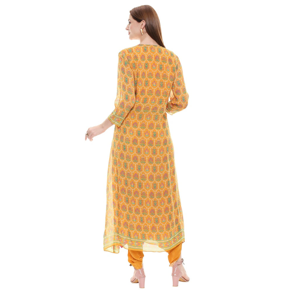 Soup by Sougat Paul Mustard Printed Crop Top With Dhoti & Jacket (Set of 3)