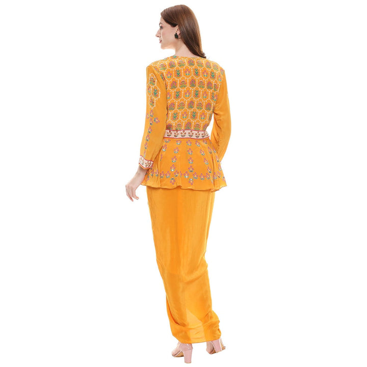Soup by Sougat Paul Mustard Embroidered Dress With Jacket (Set of 2)