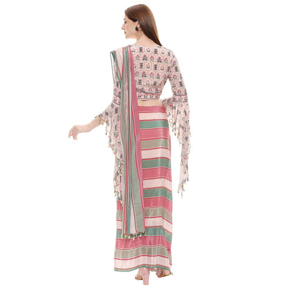 Soup by Sougat Paul Dusk Pink Printed Saree With Stitched Blouse