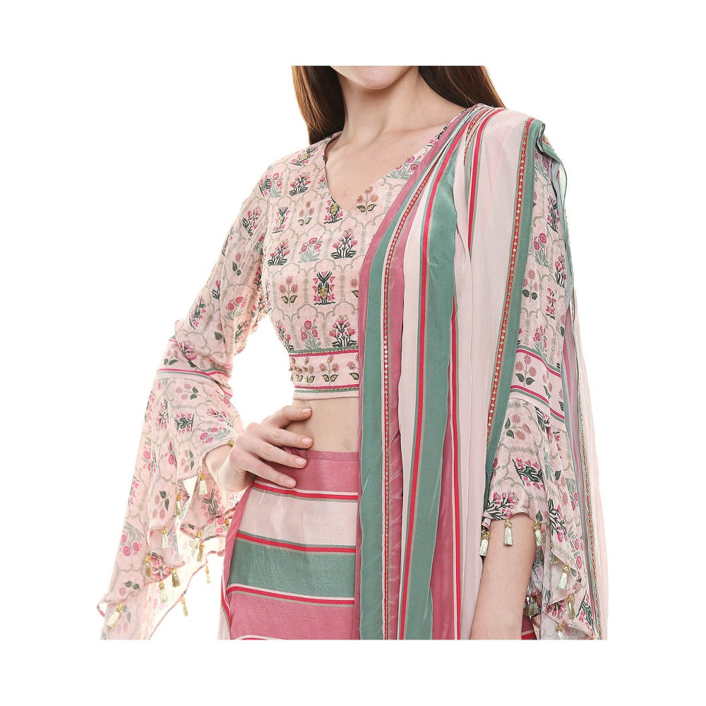Soup by Sougat Paul Dusk Pink Printed Saree With Stitched Blouse