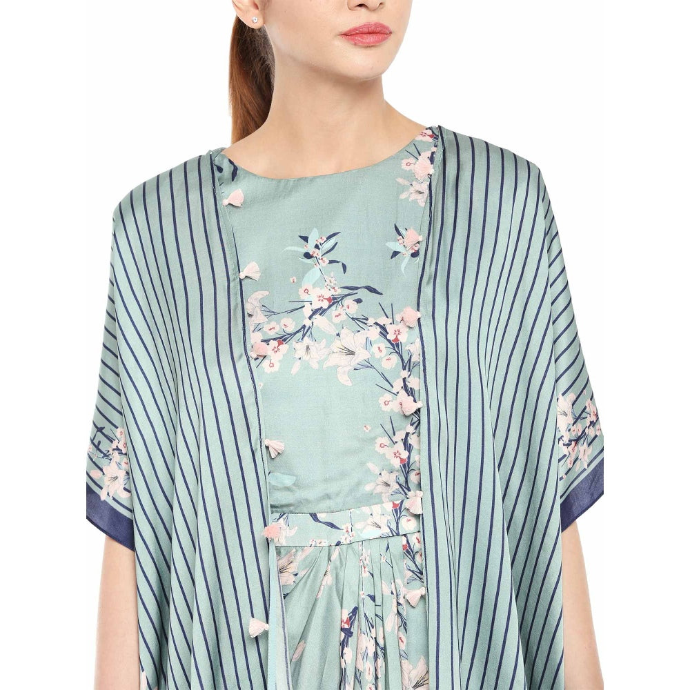 Soup by Sougat Paul Drape Dress With Long Asymmetrical Printed Cape- Customisable (Set of 2)