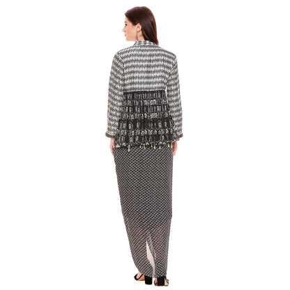 Soup by Sougat Paul Black Embroidered Drape Skirt With Top (Set of 2)